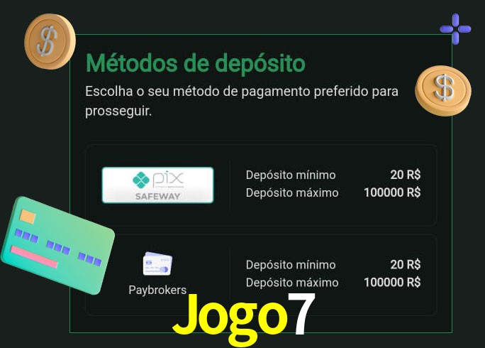 O cassino Jogo7 oferece uma grande variedade de métodos de pagamento